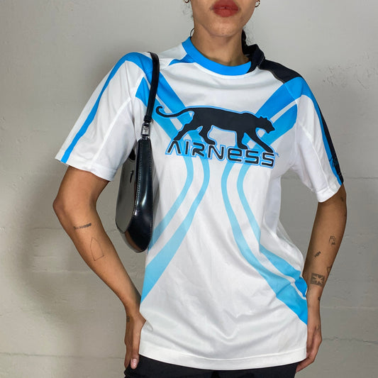 Vintage 90's Airness Sporty Girl White Top with Blue Panther Print (M/L)