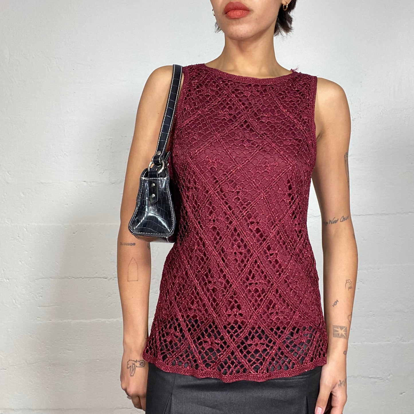 Vintage 90's Buffy the Vampire Slayer Burgundy Crochet Top (S/M)