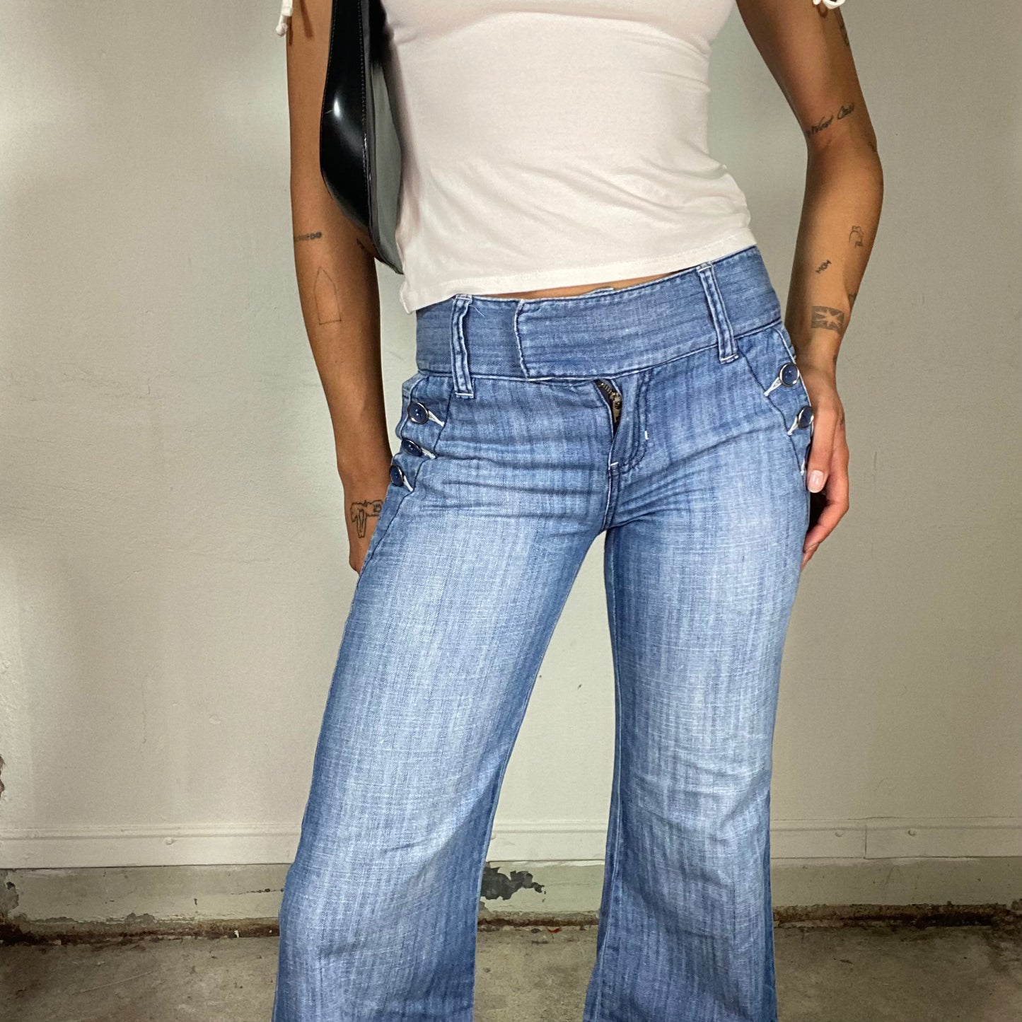 Vintage 2000's Downtown Girl Denim Jeans with Pocket Studs Detail (S)