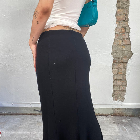 Vintage 90's Model Off Black Maxi Godet Skirt (S)