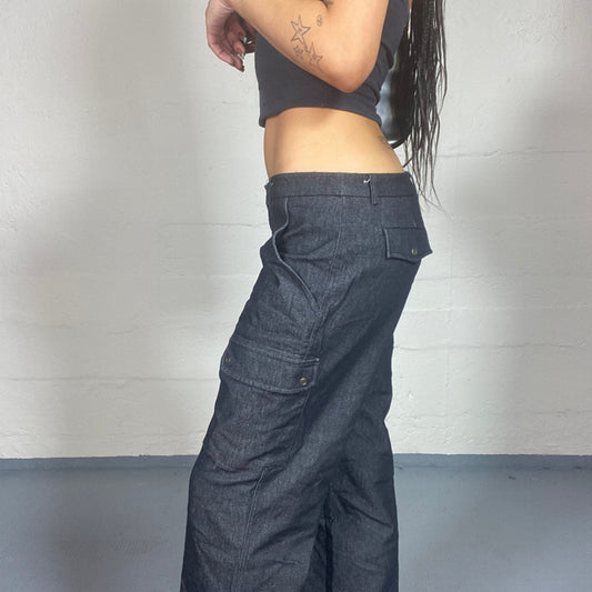 Vintage 2000's Bella Hadid Girl Black Low Waist Office Pants with Loose Leg Cut (M)