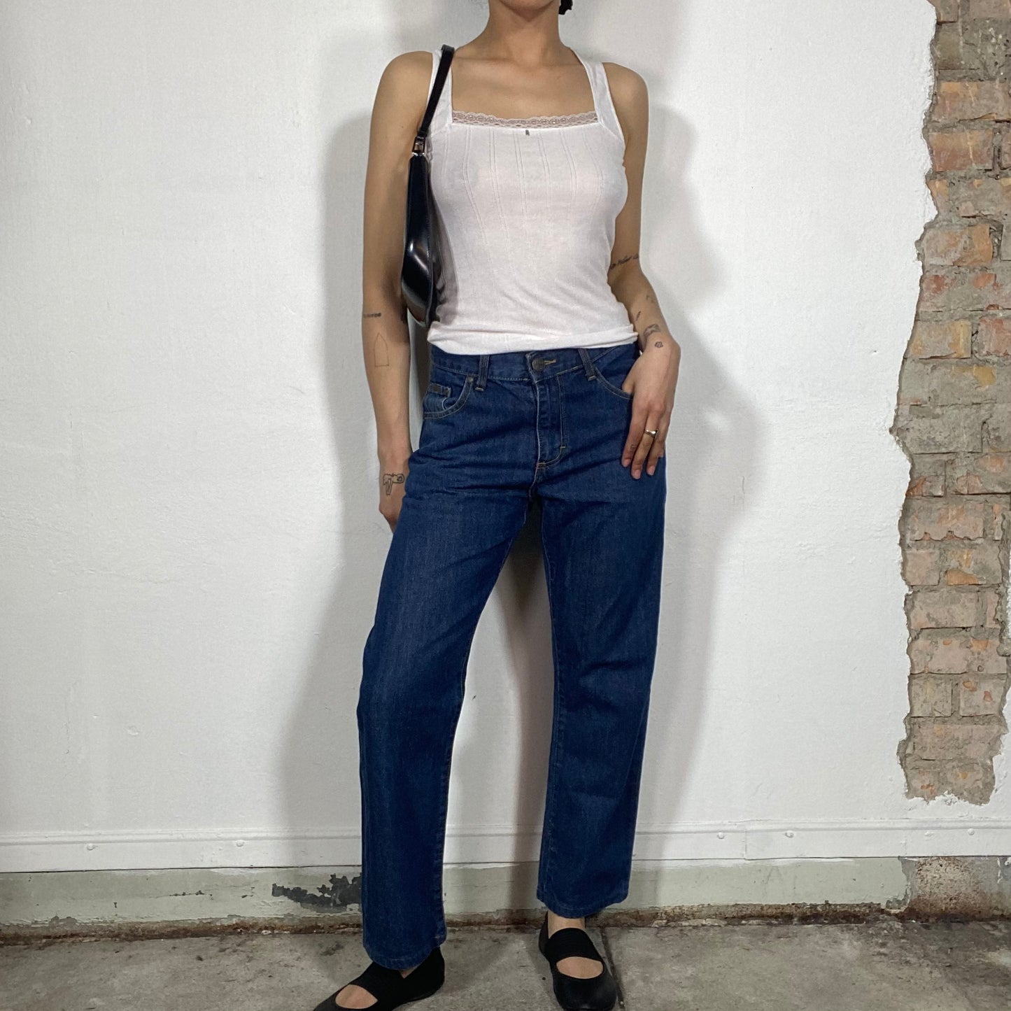 Vintage 90's Model Off Duty Dark Wash Tapered Jeans (S)