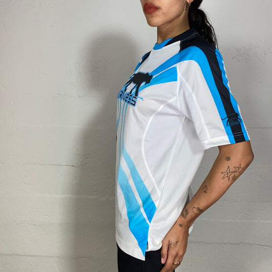 Vintage 90's Airness Sporty Girl  White Top with Blue Panther Print (M/L)