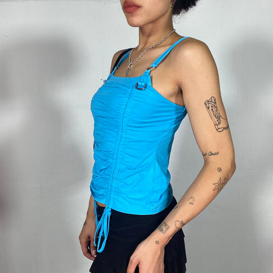 Vintage 2000's Funky Blue Scrunch Tank Top with Buckle Details (S)