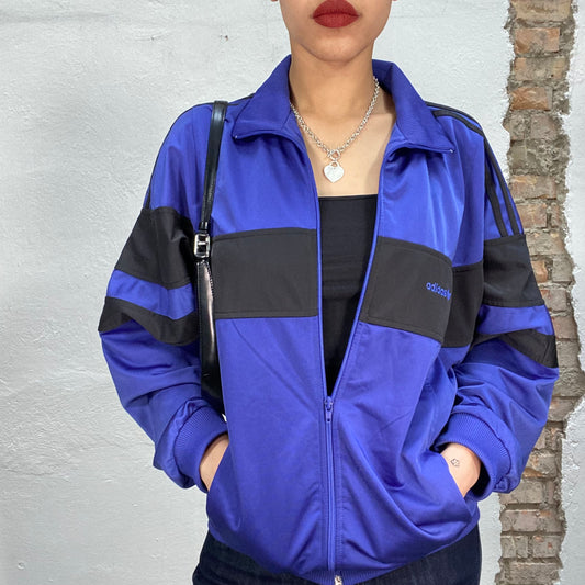 Vintage 2000's Adidas Dark Blue Zip Up Sweater with Black Stripe (S/M)