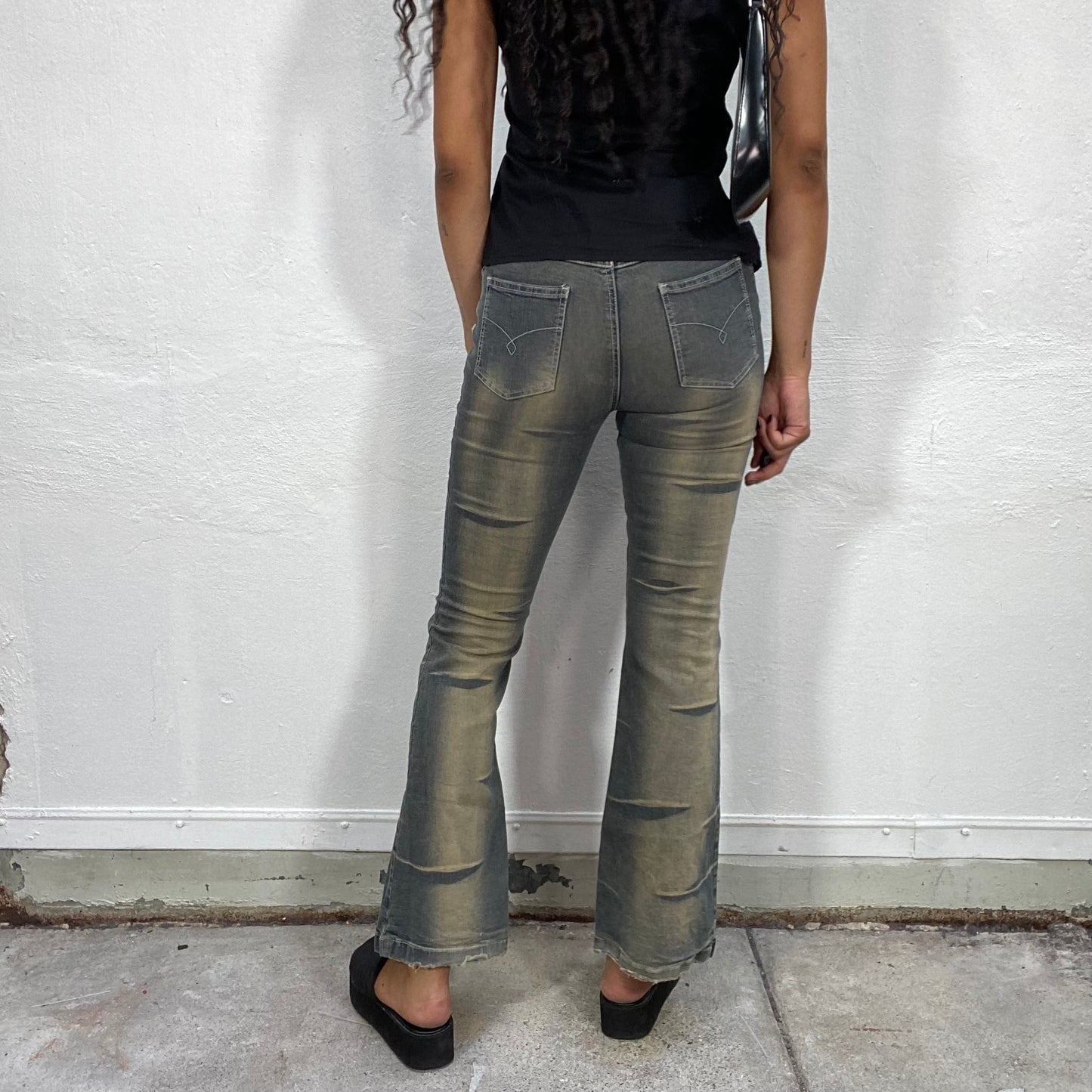 Vintage 2000's Western Washed Out Denim Jeans with Boot Cut and Ombré Effect (XS)