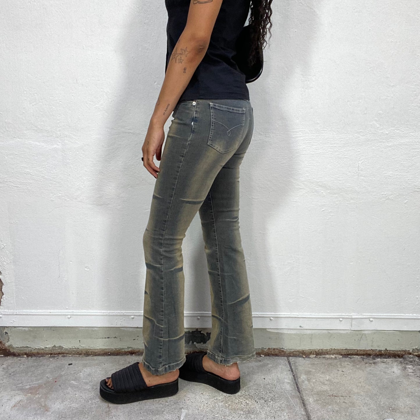 Vintage 2000's Western Washed Out Denim Jeans with Boot Cut and Ombré Effect (XS)