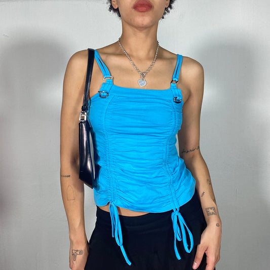 Vintage 2000's Funky Blue Scrunch Tank Top with Buckle Details (S)