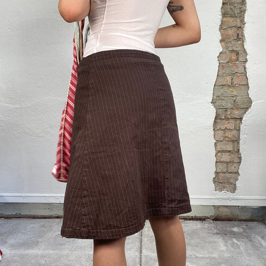 Vintage 90's Model Off Duty Brown Pinstripe Midi Skirt (S/M)