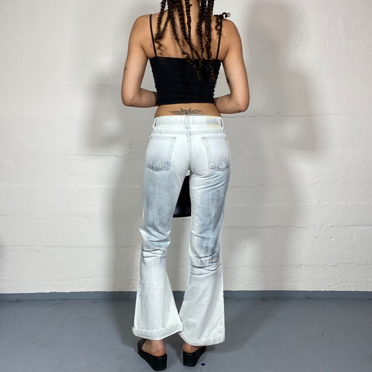 Vintage 2000's Downtown Girl White Low Waist Pants with Denim Washed Out Detail (S)