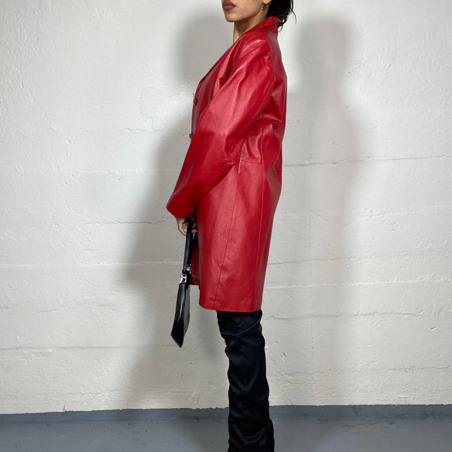 Vintage 2000's Streetwear Cherry Red Maxi Leather Jacket (M/L)