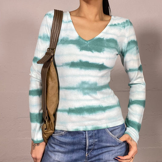 Vintage 2000's College Girl Green Tie Dye Longsleeve Top (S)
