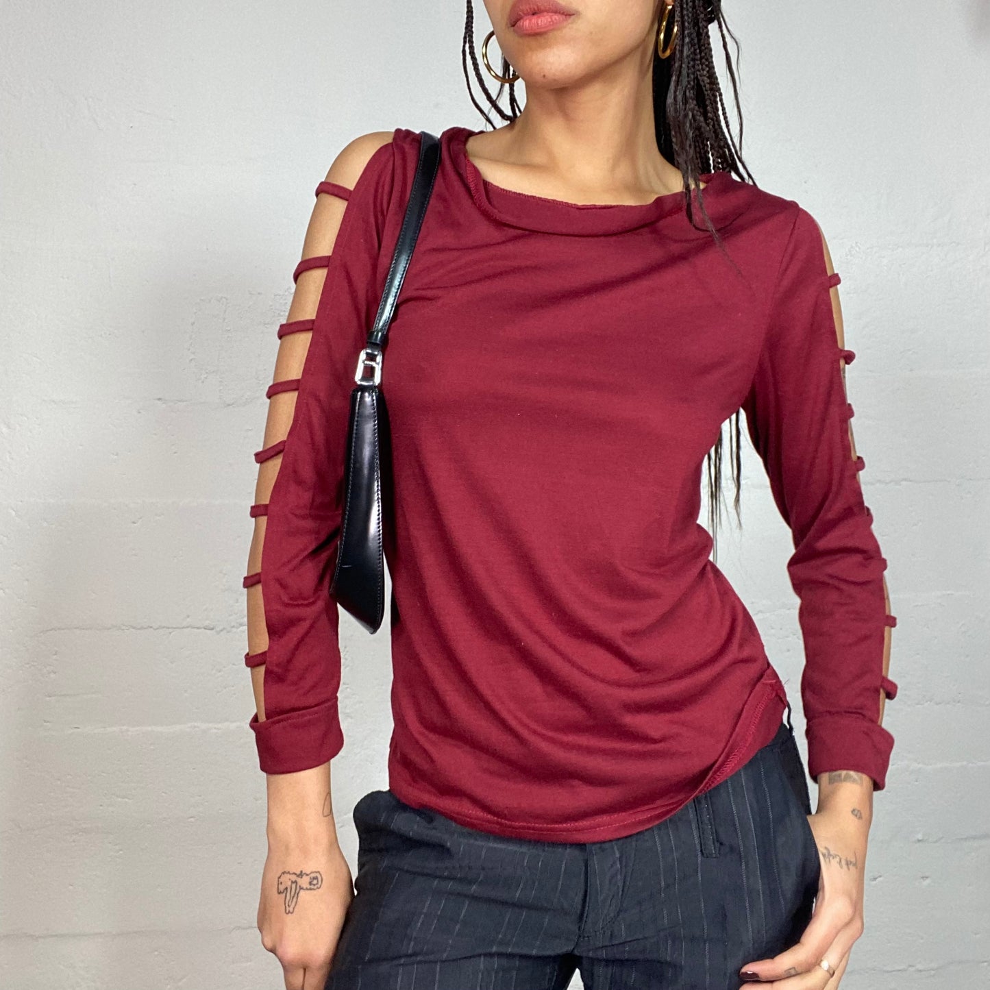 Vintage 2000's Sleaze Garnet Open Longsleeve Top (S/M)