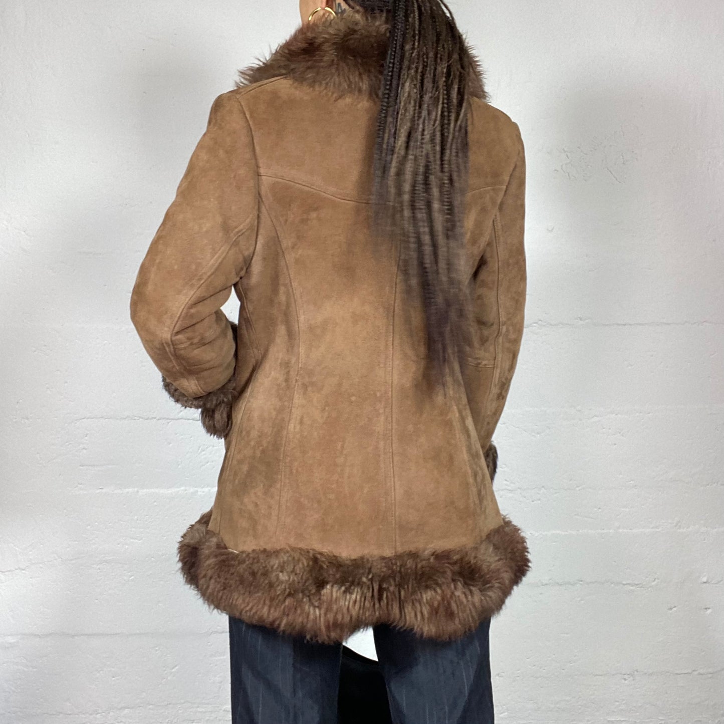 Vintage 2000's Bratz Brown Coat with Fluffy Neck and Arms Detail (S)