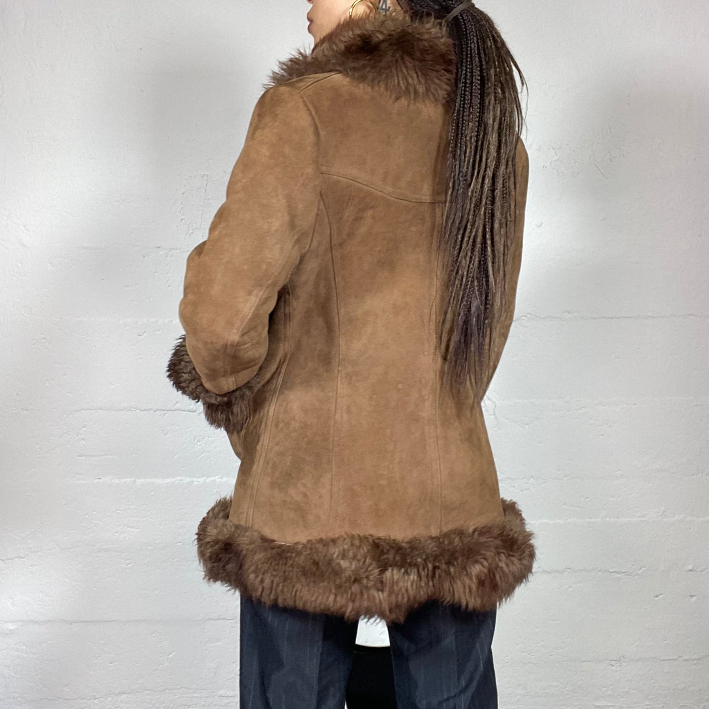 Vintage 2000's Bratz Brown Coat with Fluffy Neck and Arms Detail (S)