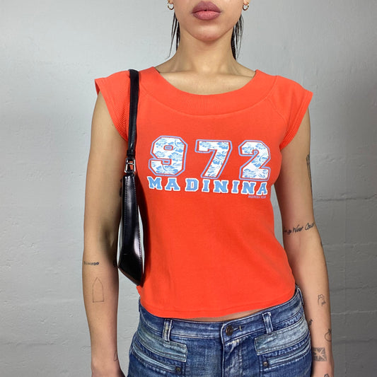Vintage 2000's Downtown Girl Orange Top with "972 Madinina" Print (S)
