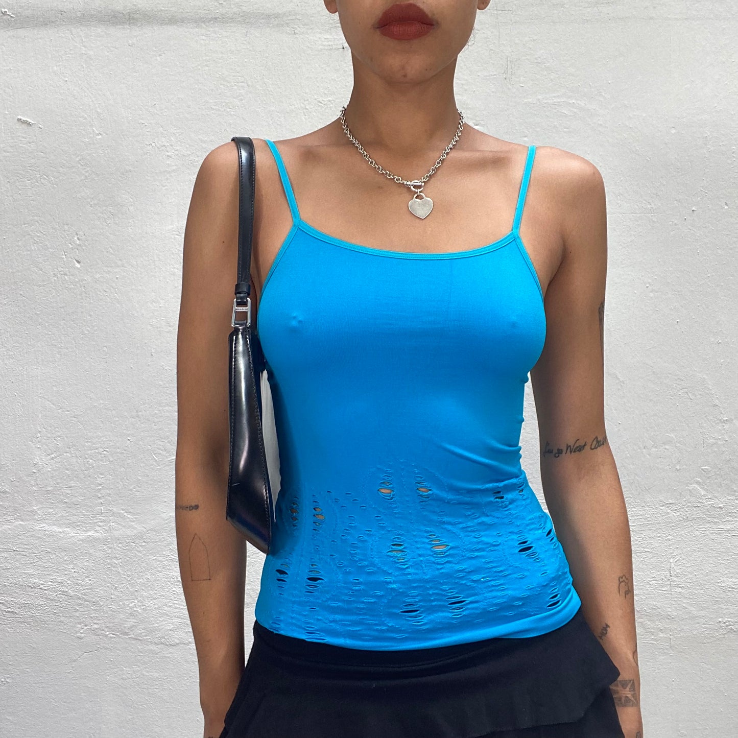 Vintage 2000's Rave Electric Blue Top with Holes Effect (S)