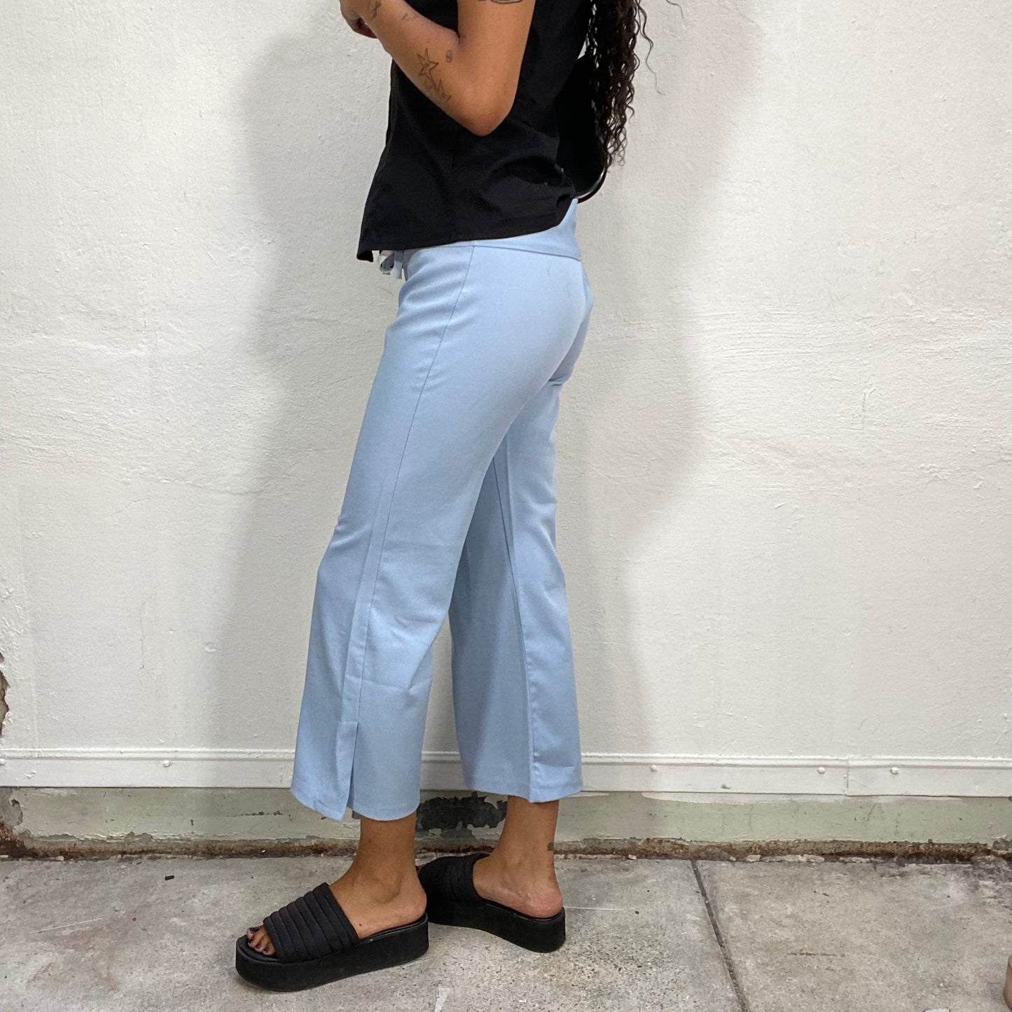 Vintage 90's Office Baby Blue Suit Straight Leg Pants with Tie on the Side (S/M)