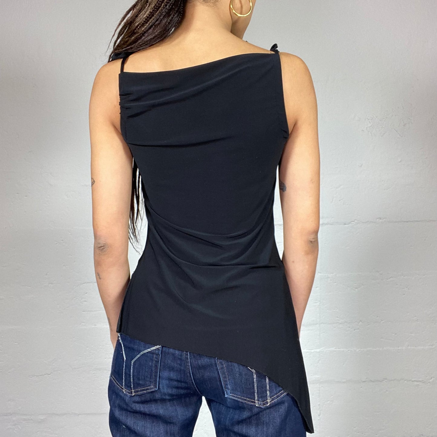 Vintage 2000's Model Off Duty Black Top with Asymmetric Cut (S)