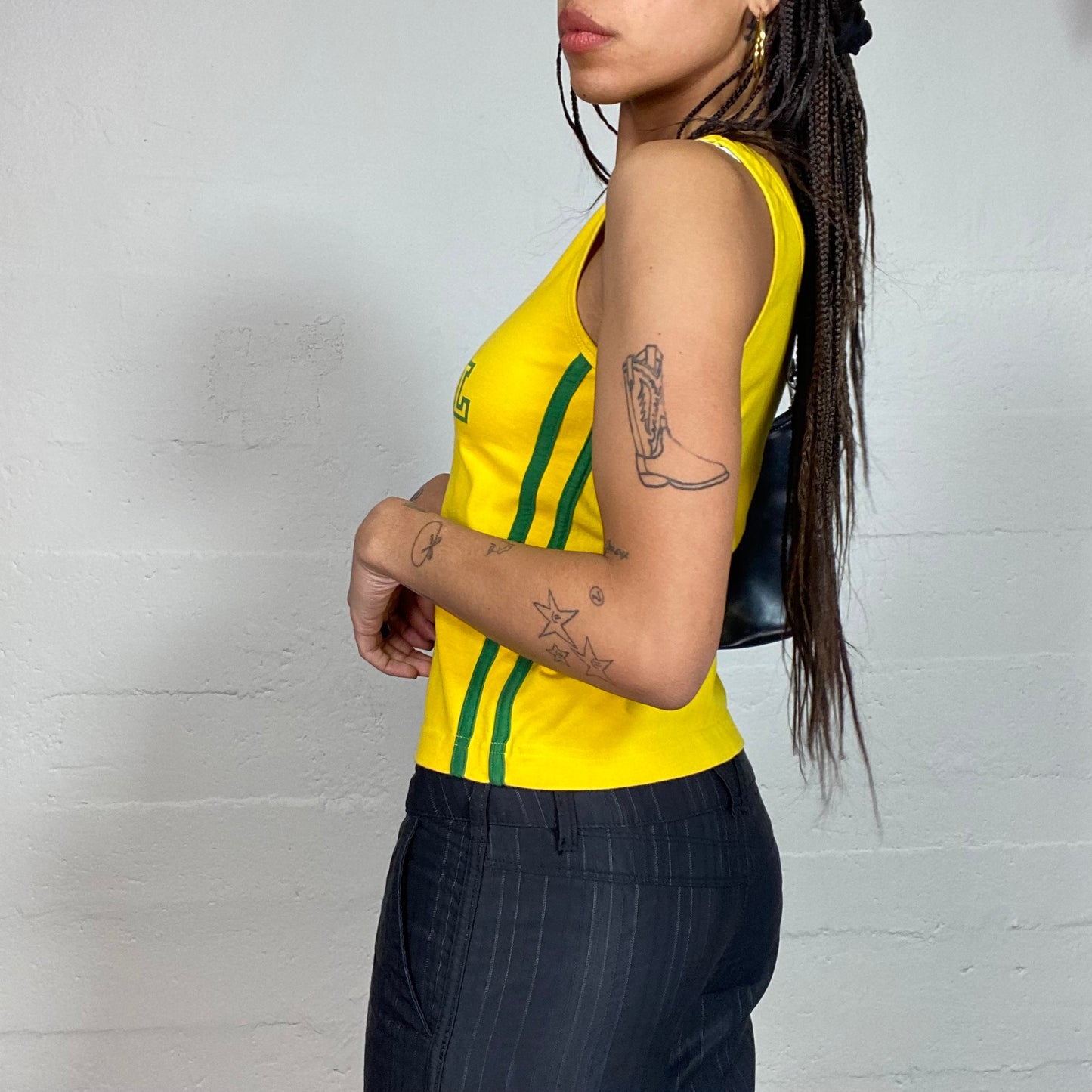 Vintage 2000's Sporty Yellow Top with Green Trim and "Brasil" Print (S/M)