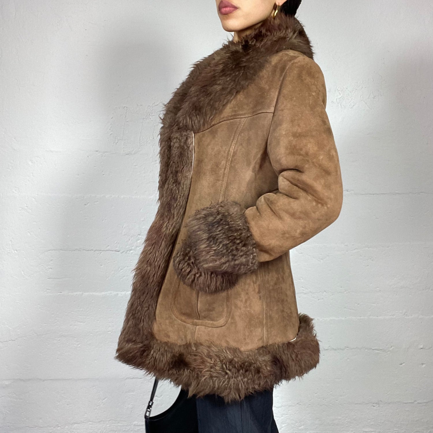 Vintage 2000's Bratz Brown Coat with Fluffy Neck and Arms Detail (S ...