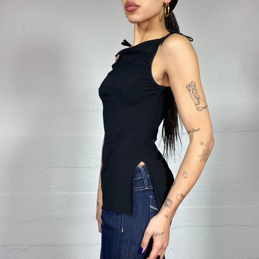 Vintage 2000's Model Off Duty Black Top with Asymmetric Cut (S)