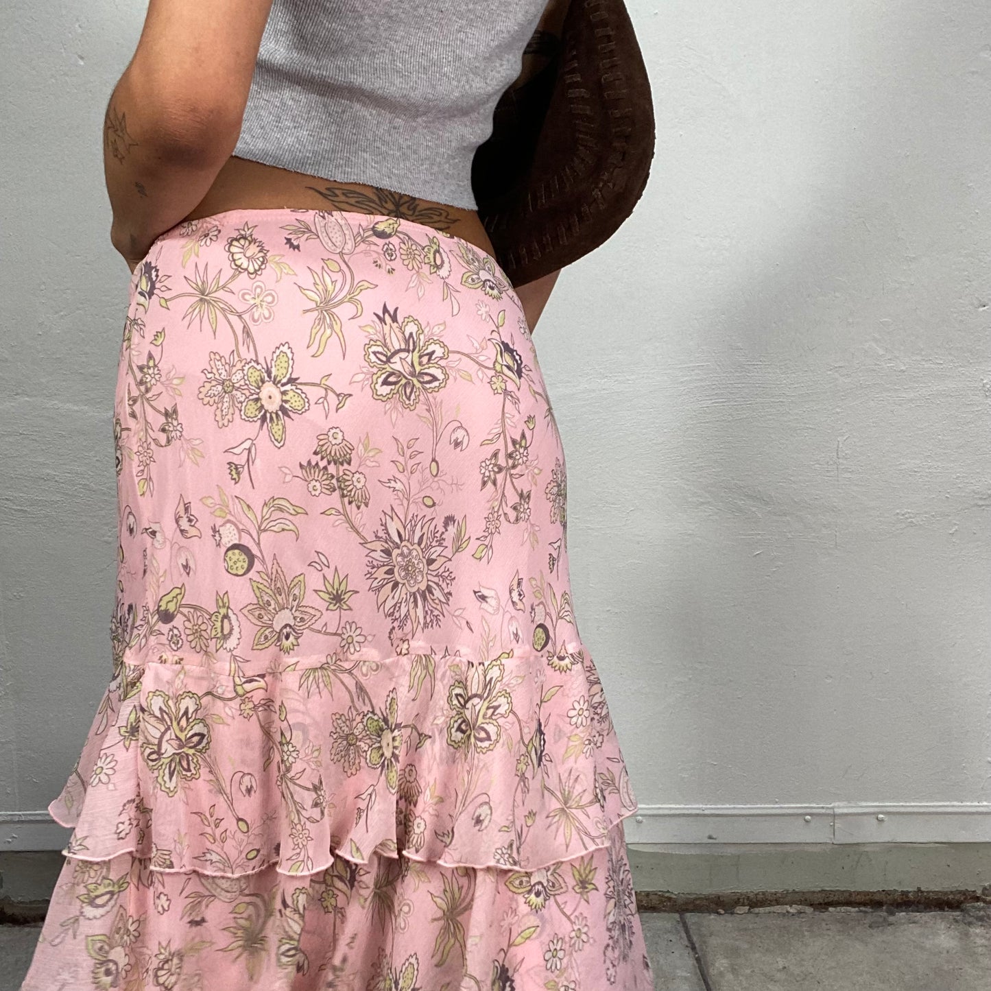 Vintage 2000's Sleaze Pink Midi Layered Skirt with Slit (M)