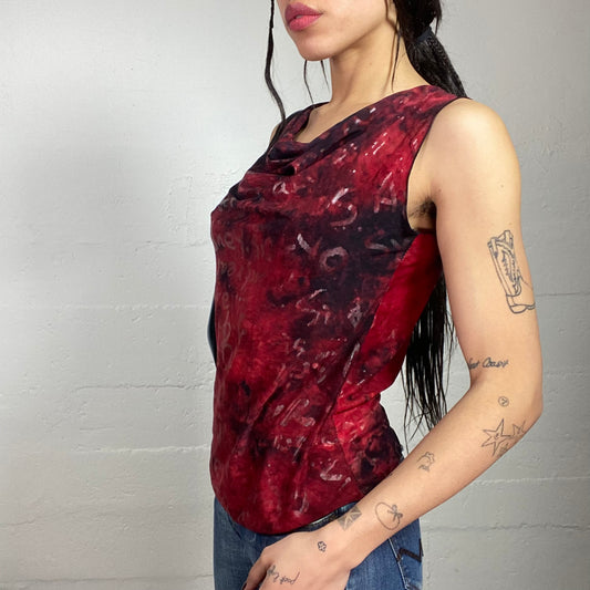 Vintage 2000's Sleaze Red Tie Dye Top with "Love" Printed Text Covering (M)
