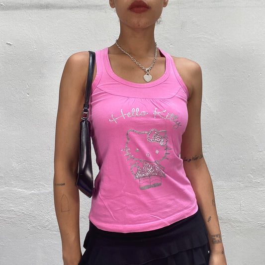 Vintage 2000's Hello Kitty Babydoll Pink Top with Rhinestone Detail (S)