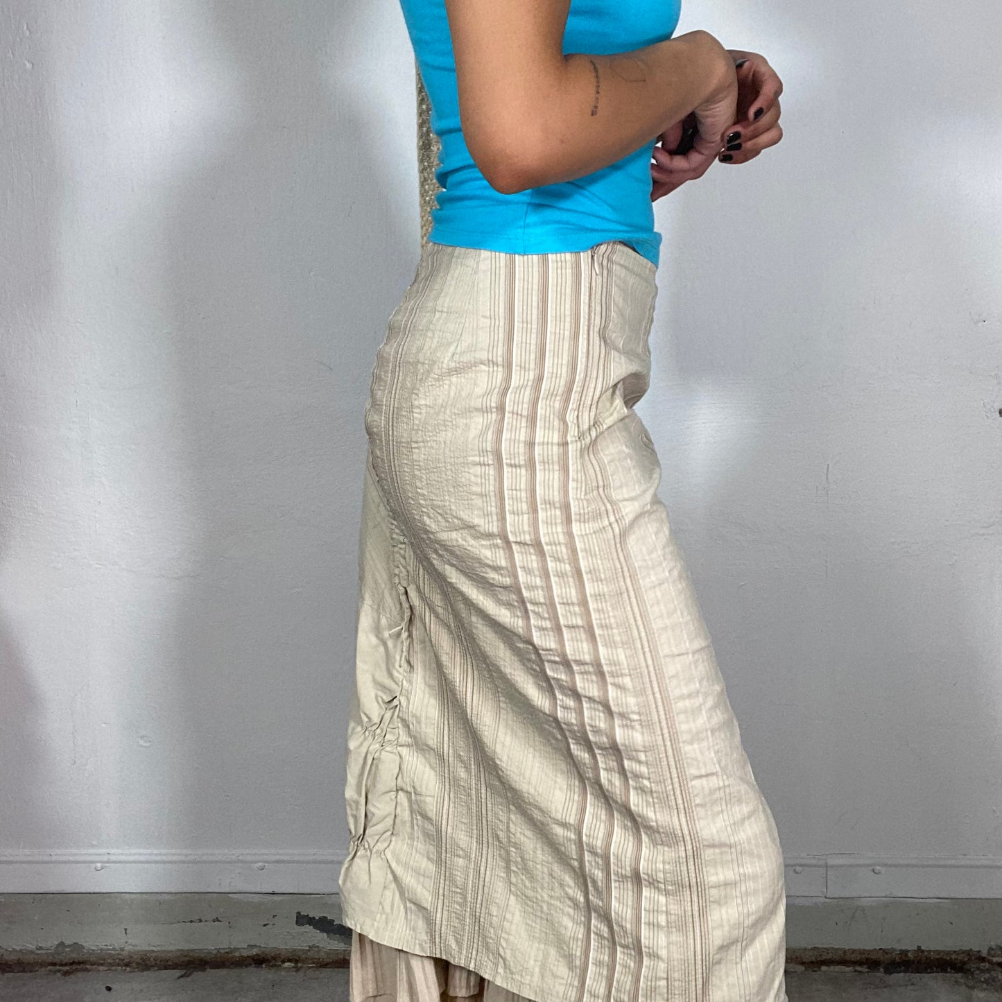 Vintage 90's Fairy Beige Layered Maxi Skirt with Striped Details (S/M)