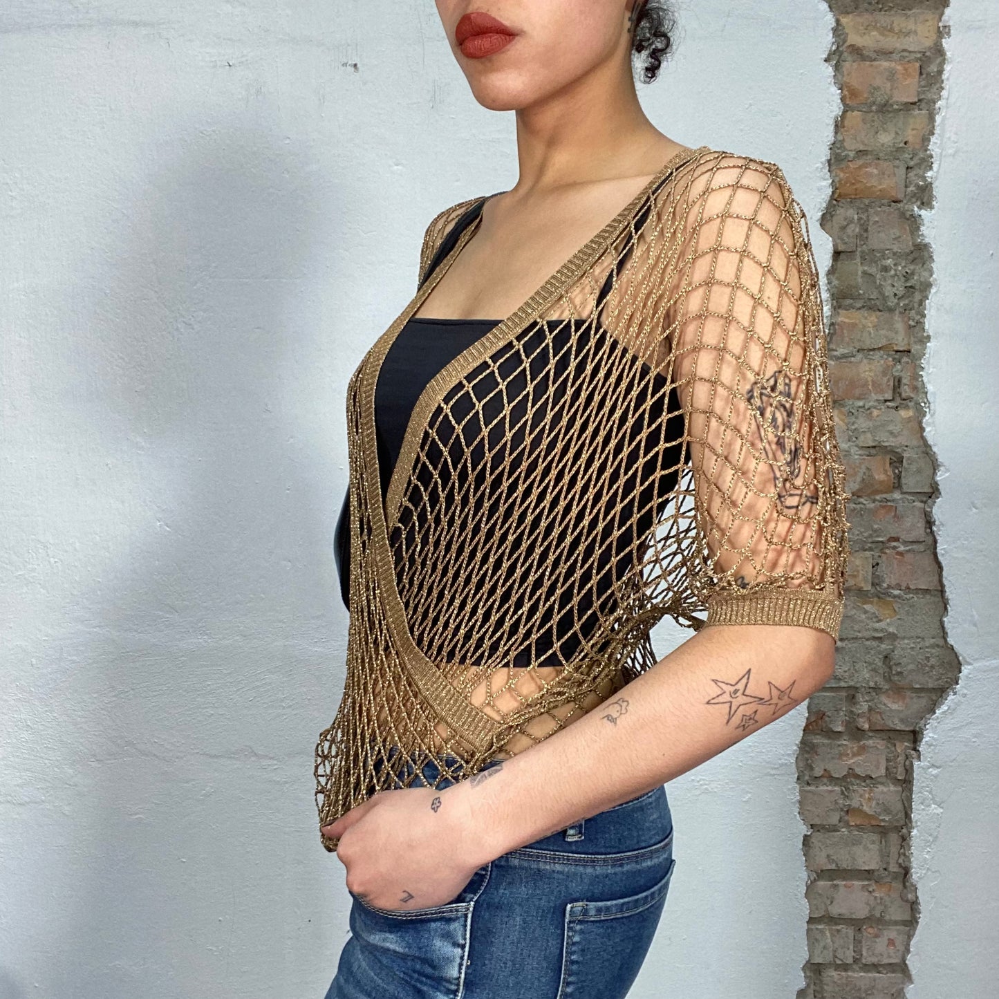 Vintage 2000's Festival Golden Net Wrap Top (S/M)