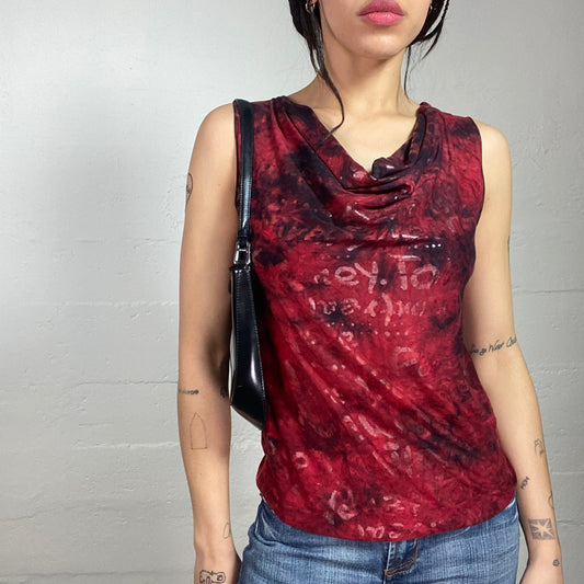Vintage 2000's Sleaze Red Tie Dye Top with "Love" Printed Text Covering (M)