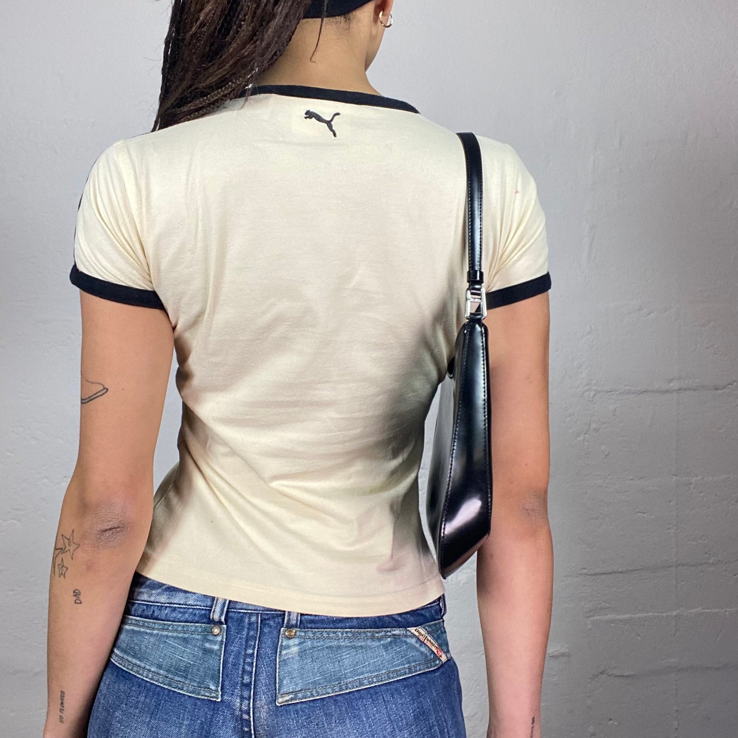 Vintage 2000's Puma Downtown Girl Beige Top with Black Brand Lettering Print (S)
