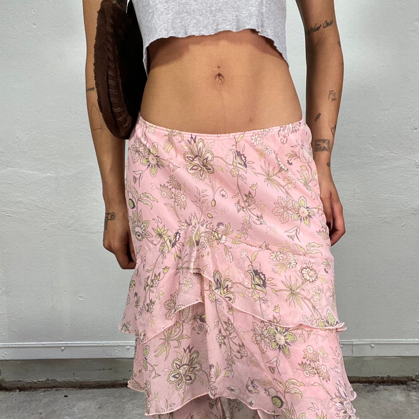 Vintage 2000's Sleaze Pink Midi Layered Skirt with Slit (M)