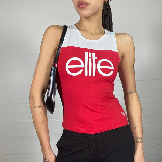 Vintage 90's Elite Model Off Duty Red Top with White Brand Name and Upper part Cover (S)