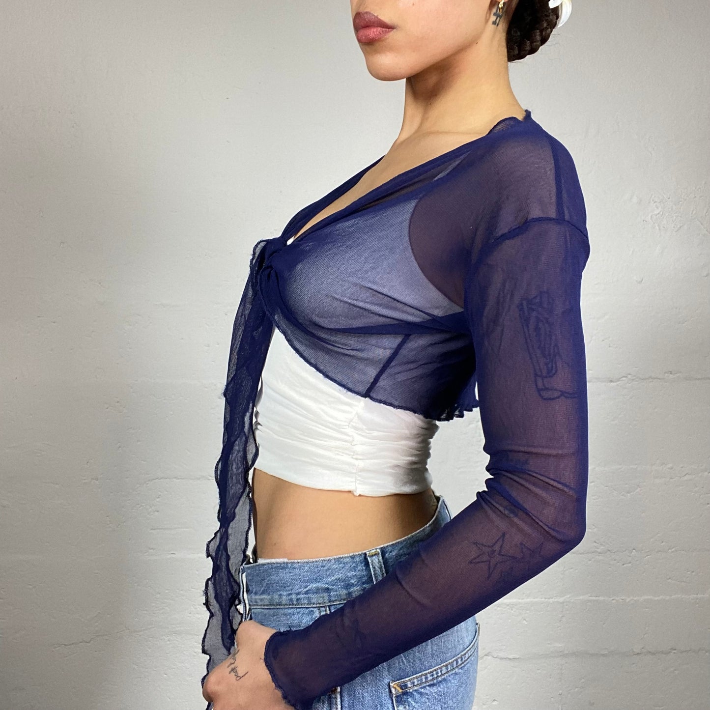 Vintage 2000's Mermaid Navy Blue Mesh Bolero (S)