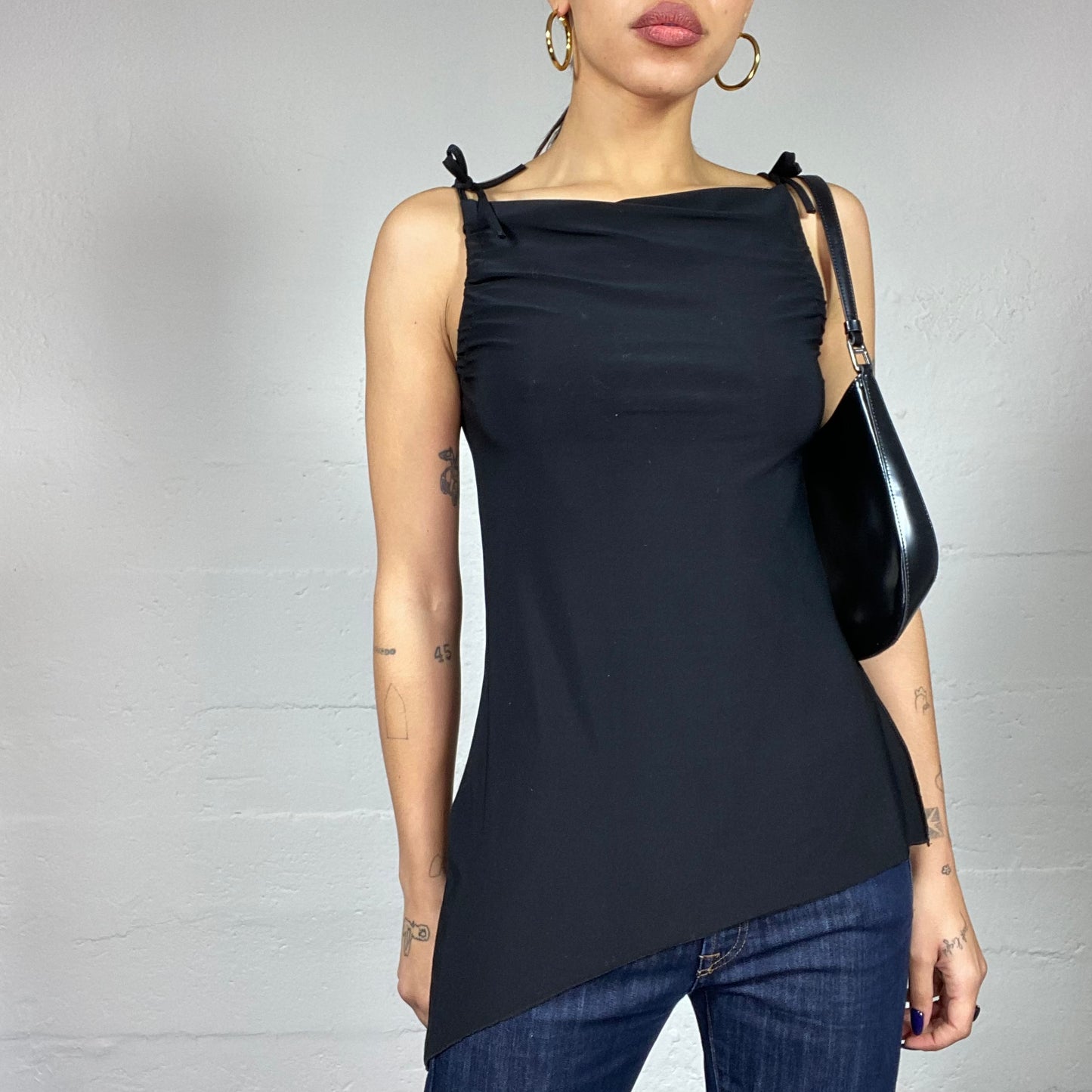 Vintage 2000's Model Off Duty Black Top with Asymmetric Cut (S)