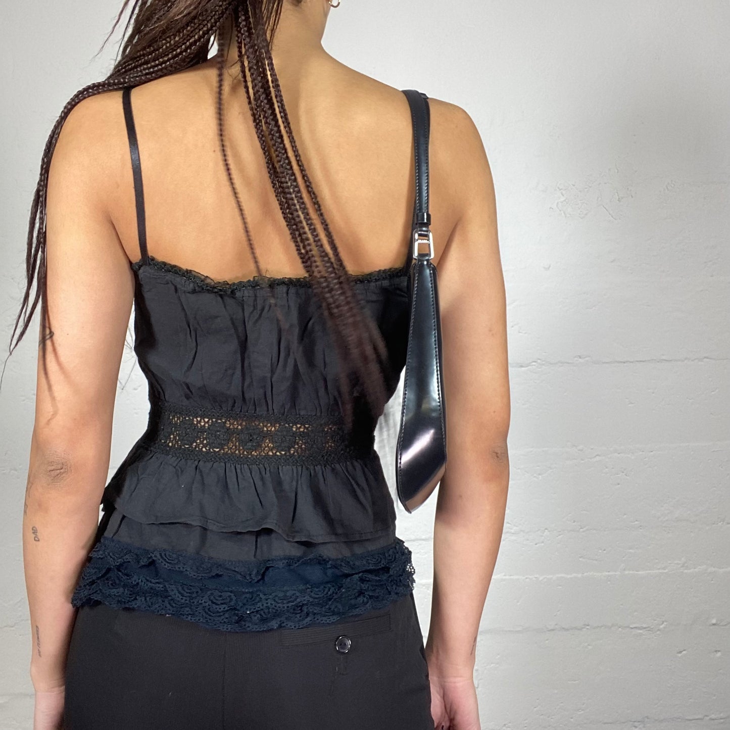 Vintage 90's Goth Black Lace Up Corset Top with Lace Material