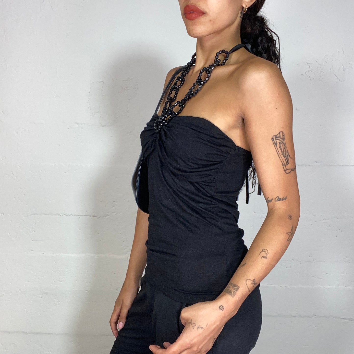 Vintage 2000's Morgan Clubwear Black Neckholder Top with Sparkling Chain Detail (S/M)
