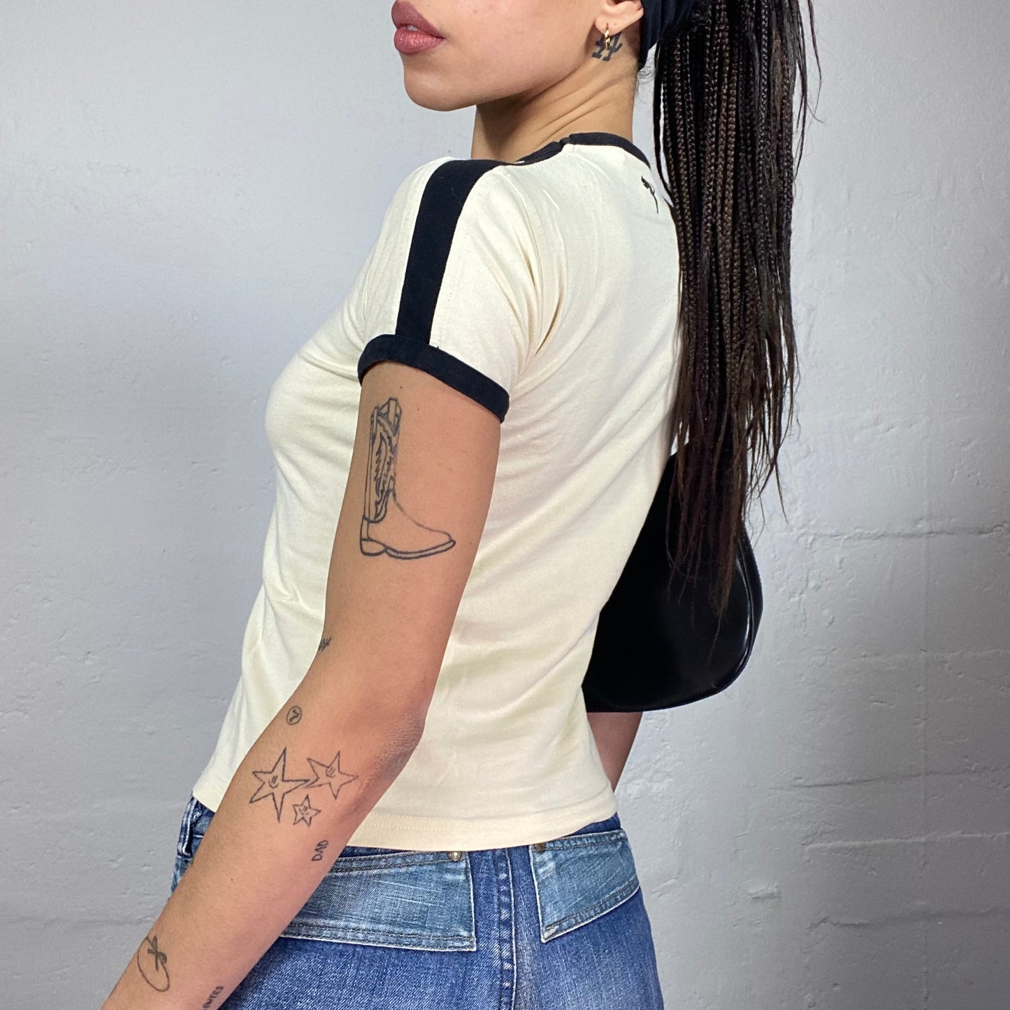 Vintage 2000's Puma Downtown Girl Beige Top with Black Brand Lettering Print (S)