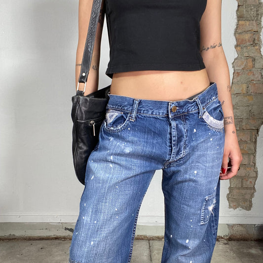 Vintage 90's Streetstyle Boyfriend Jeans with Paint Splash Look (M)