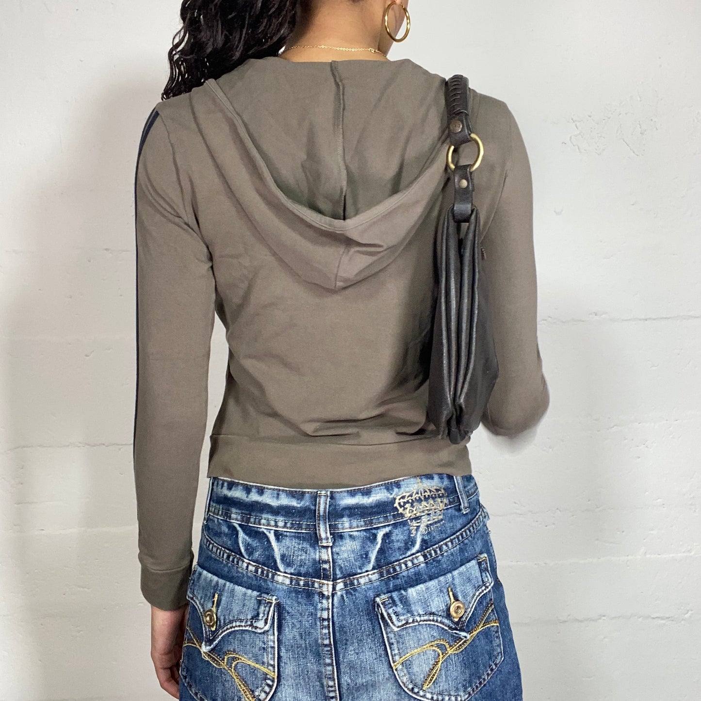 Vintage 2000's Downtown Girl Khaki Hooded Sweat Top with "55" Print (S)