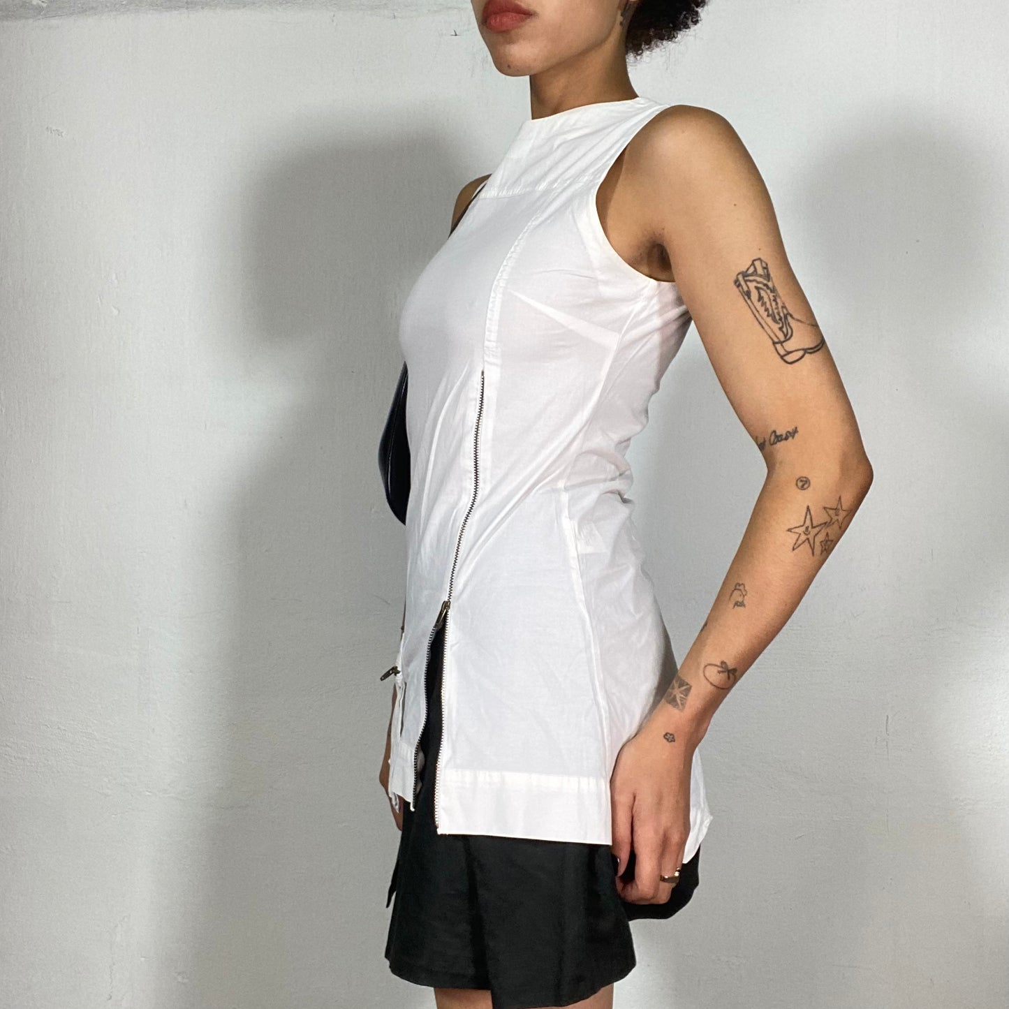 Vintage 2000's Cyber White High Neck Cargo Tank Top with Zipper Detail (S)