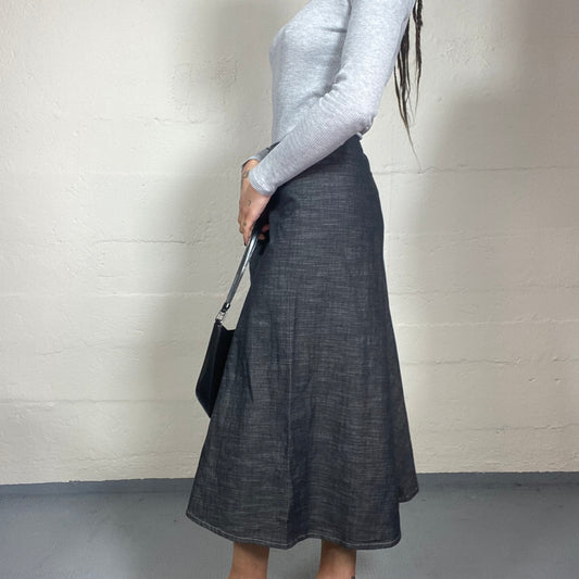 Vintage 2000's Hippie Girl Grey Denim Maxi Skirt with Drapped Slit Detail (S)