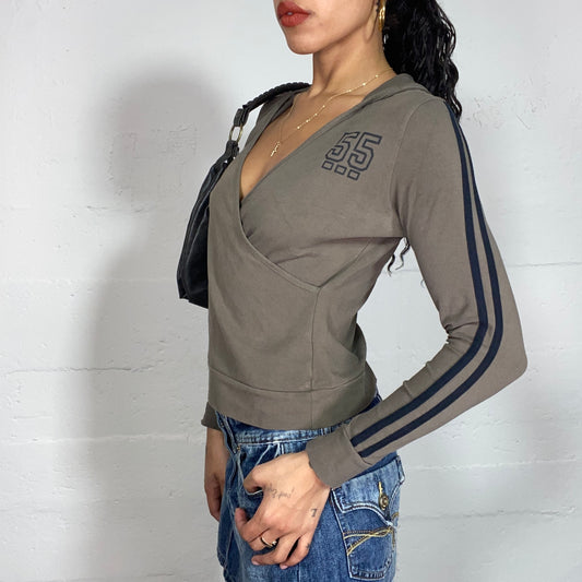 Vintage 2000's Downtown Girl Khaki Hooded Sweat Top with "55" Print (S)