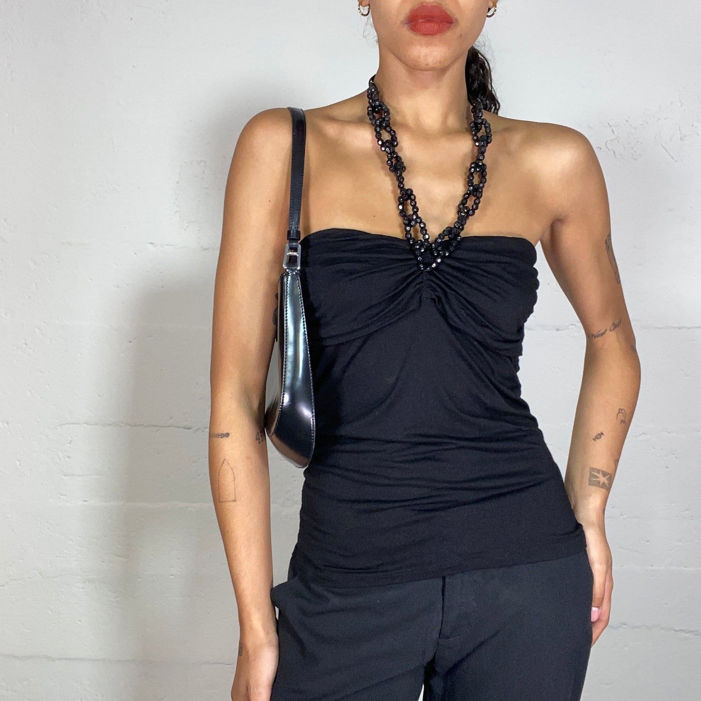 Vintage 2000's Morgan Clubwear Black Neckholder Top with Sparkling Chain Detail (S/M)