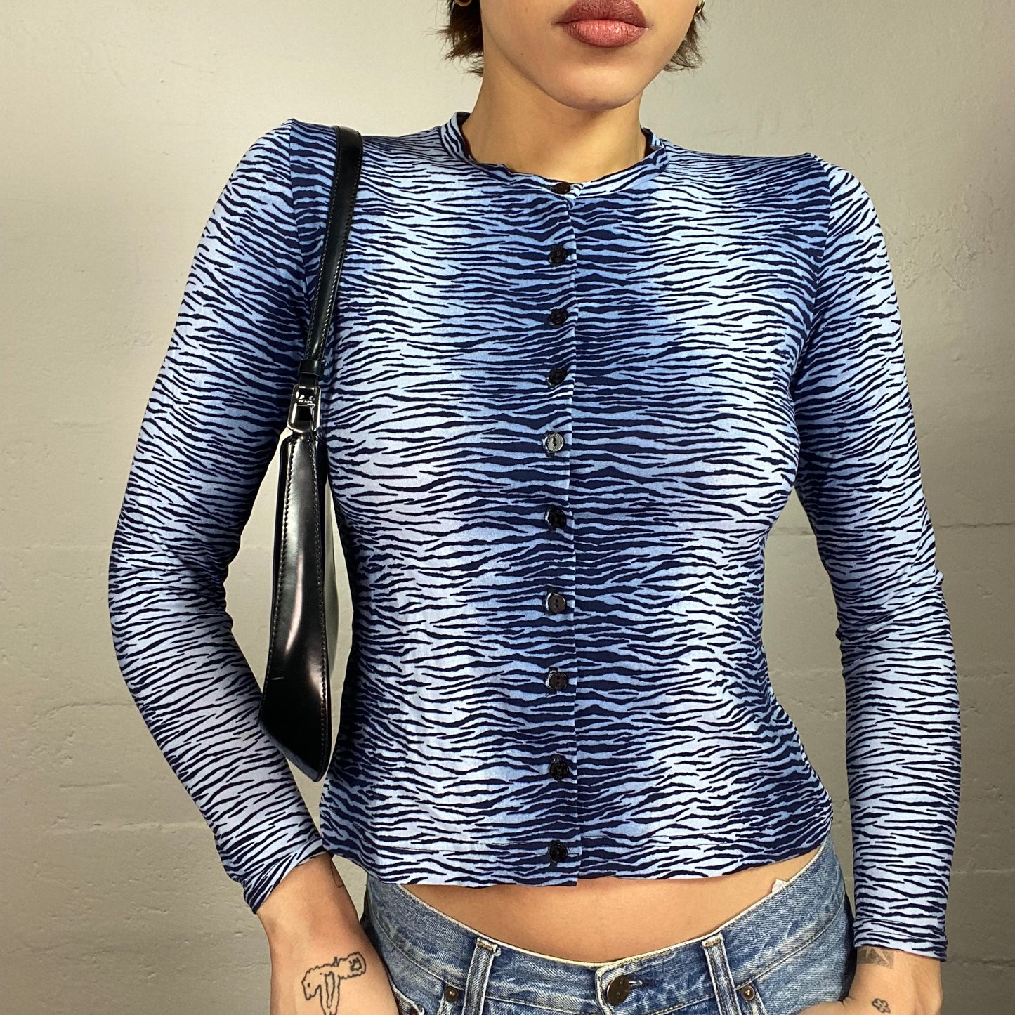 Vintage 90's Morgan Scary Spice Blue Zebra Print Button Up Top (S)