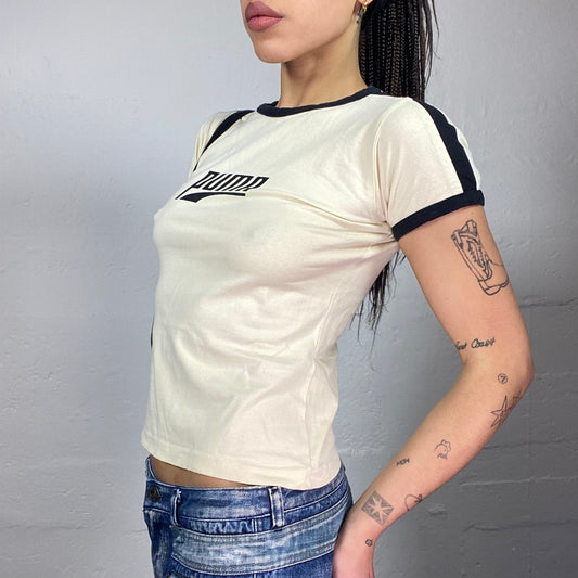 Vintage 2000's Puma Downtown Girl Beige Top with Black Brand Lettering Print (S)