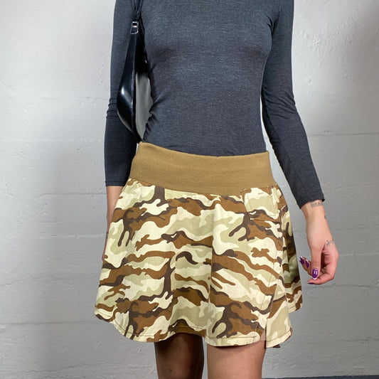 Vintage 90's Rave Khaki Camo Mini Skirt with Volant Cut (S)