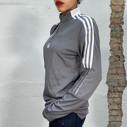 Vintage 2000's Adidas Grey Quarter Zip Up Sweater with '64' Print (S/M)